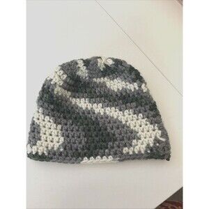 Grey and White Adult Medium Crochet Beanie 18in